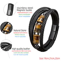 Vintage Style Punk Geometric Leather Rope Stone Metal Layered Handmade Men's Bracelets main image 6