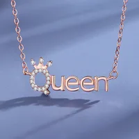 925 Sterling Silver Zircon Cable Chain Polishing Plating Inlay Letter Crown Necklace main image 6