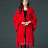Women's Elegant Solid Color Knit Tassel Shawl sku image 5