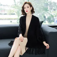 Women's Elegant Solid Color Knit Tassel Shawl sku image 6