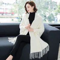 Women's Elegant Solid Color Knit Tassel Shawl sku image 3