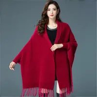 Women's Elegant Solid Color Knit Tassel Shawl sku image 4