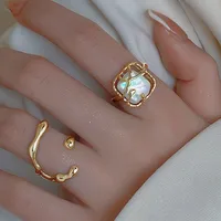 Simple Style Square Heart Shape Alloy Plating Pearl Open Ring sku image 3