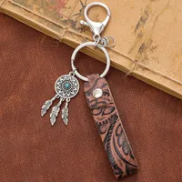Simple Style Cactus Leaf Dreamcatcher Pu Leather Alloy Turquoise Bag Pendant Keychain main image 1