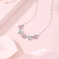 925 Sterling Silver Zircon Cable Chain Polishing Inlay Flower Necklace main image 3
