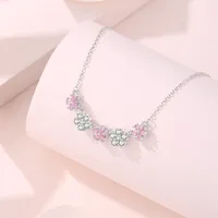 925 Sterling Silver Zircon Cable Chain Polishing Inlay Flower Necklace main image 4