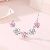 925 Sterling Silver Zircon Cable Chain Polishing Inlay Flower Necklace main image 1