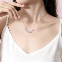 925 Sterling Silver Zircon Cable Chain Polishing Inlay Flower Necklace main image 5