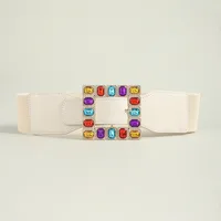 Elegant Square Pu Leather Inlay Artificial Rhinestones Women's Leather Belts sku image 1