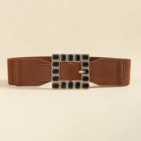 Elegant Square Pu Leather Inlay Artificial Rhinestones Women's Leather Belts sku image 4