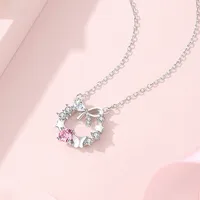 925 Sterling Silver Wreath Bow Knot Pendant Necklace main image 3