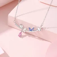 925 Sterling Silver Artificial Gemstones Cable Chain Inlay Bow Knot Pendant Necklace main image 5