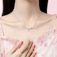 925 Sterling Silver Artificial Gemstones Cable Chain Inlay Bow Knot Pendant Necklace main image 6