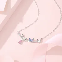925 Sterling Silver Artificial Gemstones Cable Chain Inlay Bow Knot Pendant Necklace main image 4