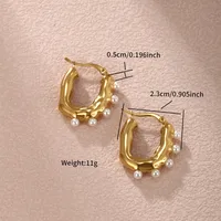 1 Pair Simple Style Round Plating Inlay 304 Stainless Steel Artificial Pearls 18K Gold Plated Earrings sku image 1