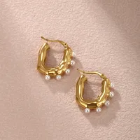 1 Pair Simple Style Round Plating Inlay 304 Stainless Steel Artificial Pearls 18K Gold Plated Earrings main image 7