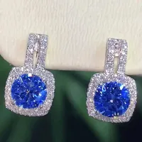 European And American New Simple Round Diamond Zircon Copper Earrings sku image 2