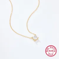 Elegant Luxurious Square Sterling Silver Plating Inlay Zircon 18k Gold Plated Pendant Necklace main image 5