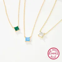 Elegant Luxurious Square Sterling Silver Plating Inlay Zircon 18k Gold Plated Pendant Necklace main image 3