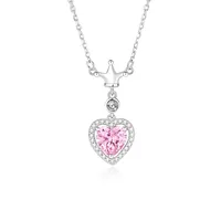 925 Sterling Silver Zircon Cable Chain Polishing Plating Inlay Heart Shape Crown Pendant Necklace main image 2