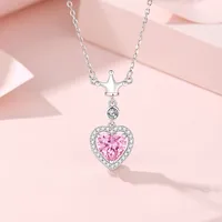 925 Sterling Silver Zircon Cable Chain Polishing Plating Inlay Heart Shape Crown Pendant Necklace main image video