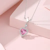 925 Sterling Silver Zircon Cable Chain Polishing Plating Inlay Heart Shape Crown Pendant Necklace main image 4