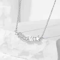 925 Sterling Silver Zircon Cable Chain Polishing Plating Inlay Heart Shape Crown Butterfly Necklace main image 4