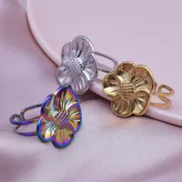 Wholesale Jewelry IG Style Elegant Flower 304 Stainless Steel 18K Gold Plated Plating Open Rings main image 5