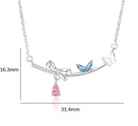925 Sterling Silver Artificial Gemstones Cable Chain Inlay Bow Knot Pendant Necklace main image 2