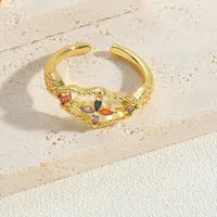 Vintage Style Simple Style Commute Cross Copper Plating Inlay Zircon 14k Gold Plated Open Rings main image 3