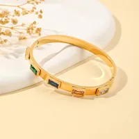 Casual Simple Style Geometric 304 Stainless Steel 18K Gold Plated Zircon Bangle In Bulk main image 3