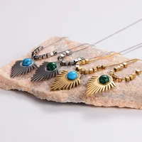 304 Stainless Steel 18K Gold Plated IG Style Retro Beaded Plating Inlay Irregular Turquoise Pendant Necklace main image 2