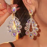 1 Pair Elegant Shiny Water Droplets Inlay Alloy Rhinestones Zircon Drop Earrings main image 2