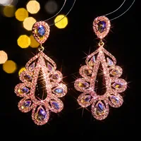 1 Pair Elegant Shiny Water Droplets Inlay Alloy Rhinestones Zircon Drop Earrings main image 5