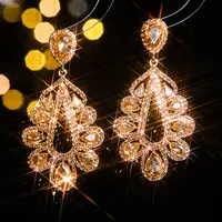 1 Pair Elegant Shiny Water Droplets Inlay Alloy Rhinestones Zircon Drop Earrings main image 4