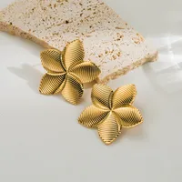 1 Pair Ig Style Retro Leaves Flower Plating Stainless Steel 18k Gold Plated Drop Earrings main image 3