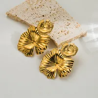 1 Pair Ig Style Retro Leaves Flower Plating Stainless Steel 18k Gold Plated Drop Earrings main image 4