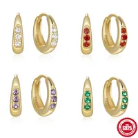 1 Pair 925 Sterling Silver Geometric Color Block Hoop Earrings main image 1