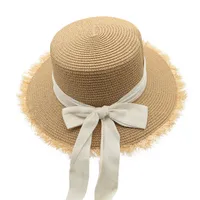 Women's Cute Sweet Color Block Bowknot Wide Eaves Straw Hat main image 3