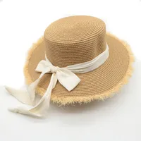 Women's Cute Sweet Color Block Bowknot Wide Eaves Straw Hat sku image 4