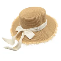 Women's Cute Sweet Color Block Bowknot Wide Eaves Straw Hat main image 4