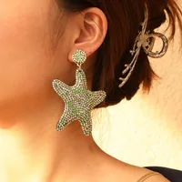 1 Pair Glam Shiny Starfish Plating Inlay Cloth Rhinestones Drop Earrings main image 4
