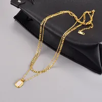 Wholesale Jewelry Simple Style Square 304 Stainless Steel Titanium Steel Shell 18K Gold Plated Inlay Necklace sku image 2