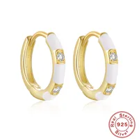 1 Pair 925 Sterling Silver Zircon Color Block Hoop Earrings sku image 1
