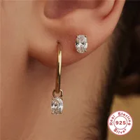 1 Pair 925 Sterling Silver Gem Geometric Earrings main image 2