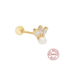 1 Piece 925 Sterling Silver Artificial Pearls Zircon Star Ear Studs sku image 9