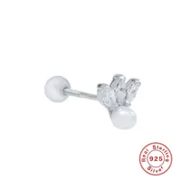1 Piece 925 Sterling Silver Artificial Pearls Zircon Star Ear Studs sku image 1