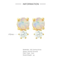 1 Pair 925 Sterling Silver Opal Round Earrings main image 3
