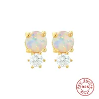 1 Pair 925 Sterling Silver Opal Round Earrings sku image 1