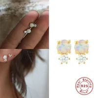 1 Pair 925 Sterling Silver Opal Round Earrings main image 5